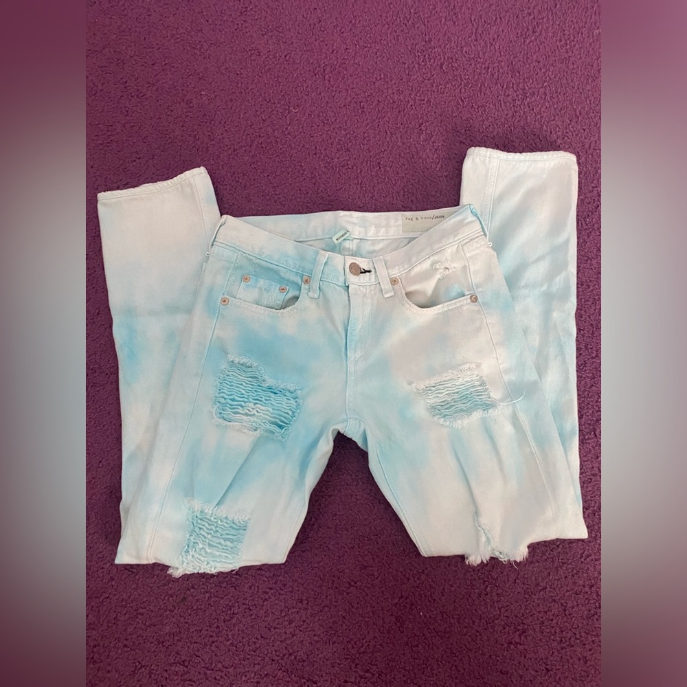 Rag & Bone boyfriend jeans light blue tie dye pants size 23